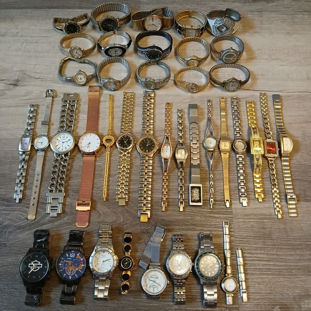 Lot 35+ Watches Parts/Repair ALL Metal Timex Fossil Armitron Gloria Vanderbilt